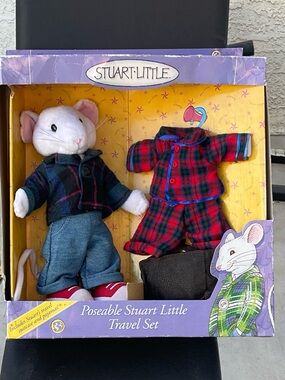 Vintage Stuart-Little Plush Travel Set in White, Red, Blue, Green